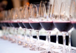 red wine tasting line up of glasses