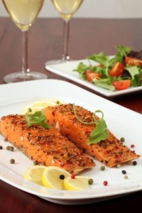 wine and salmon