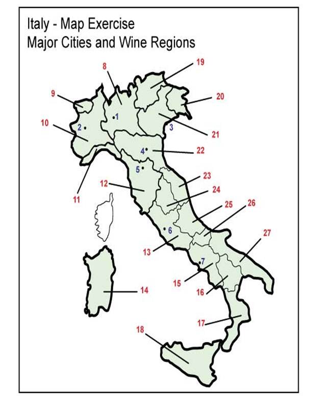 French Wine Regions Blank Csw wine map exercise - italy