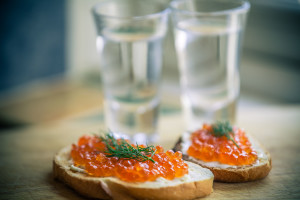 Vodka and red caviar