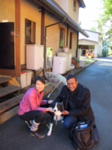 Joshua, Ms. Misawa, and Koshu the Winery Dog