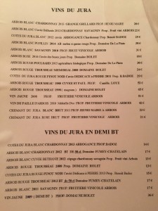 restaurant list of Jura wines