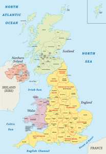 Map of the United Kingdom - Cornwall is in the far south/west of England. Click to enlarge.