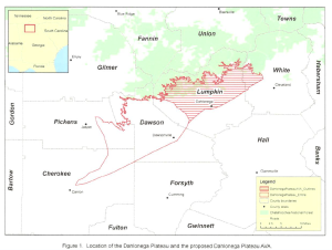 Map via the TTB website, as found in the original petition, submitted on behalf of the Vineyard and Winery Operators of the Dahlonega Region of Northern Georgia (April 2015). 