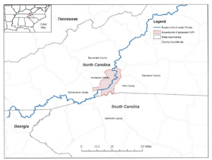 Map of the Crest of the Blue Ridge Henderson County AVA, via the original AVA Petition 