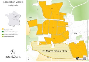 Location of the Les Mûres Premier Cru within the P-L AOC (base map via the website of Vins de Bourgogne)